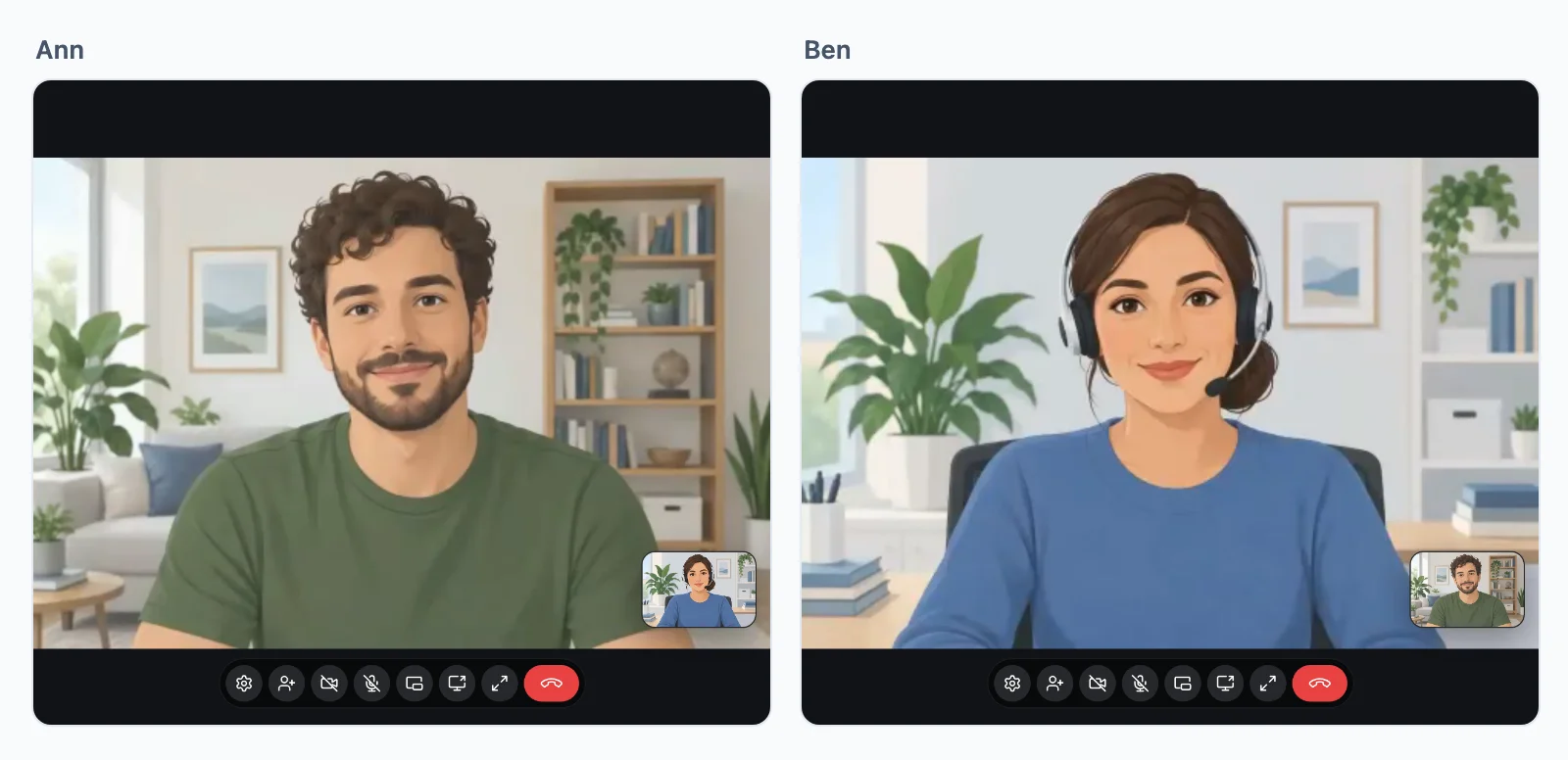 A video call between two people, as each of them sees it